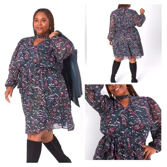 Lane Bryant Women's Cutout Mock-Neck Fit & Flare Dress, Sz18 GreenBlack Like New - Picture 1 of 14